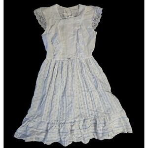 Vintage CINDERELLA Girls Ruffle Sheer Lace S/S Dress Sz 14